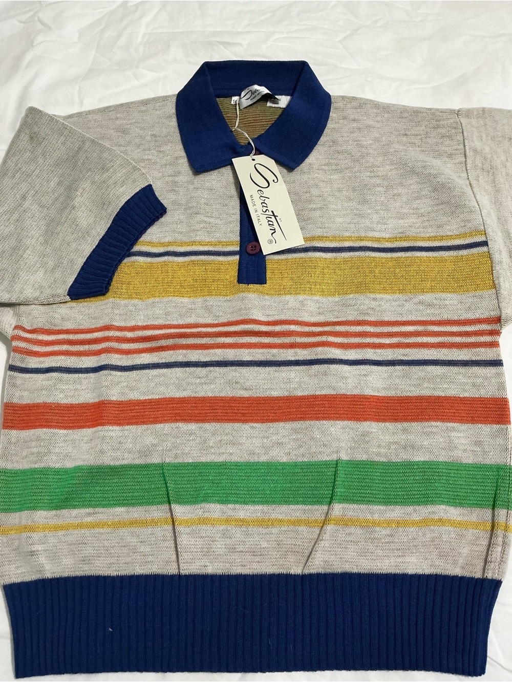 NWT Vintage Sebastian Italy Knit Polo Sweater Striped Size 10